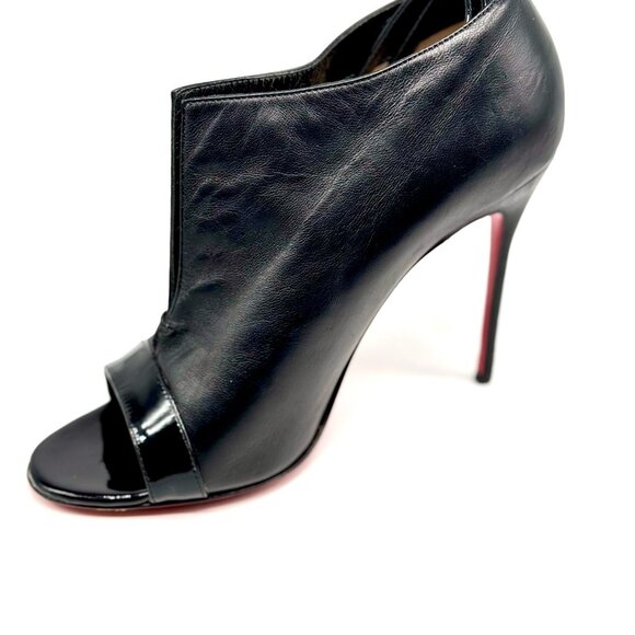Christian Louboutin Black Leather Peep‑Toe Booties – Size 7 - Picture 2 of 3